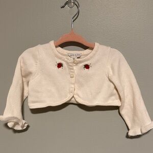 Janie and Jack Cream Sweater with Red Floral Accents